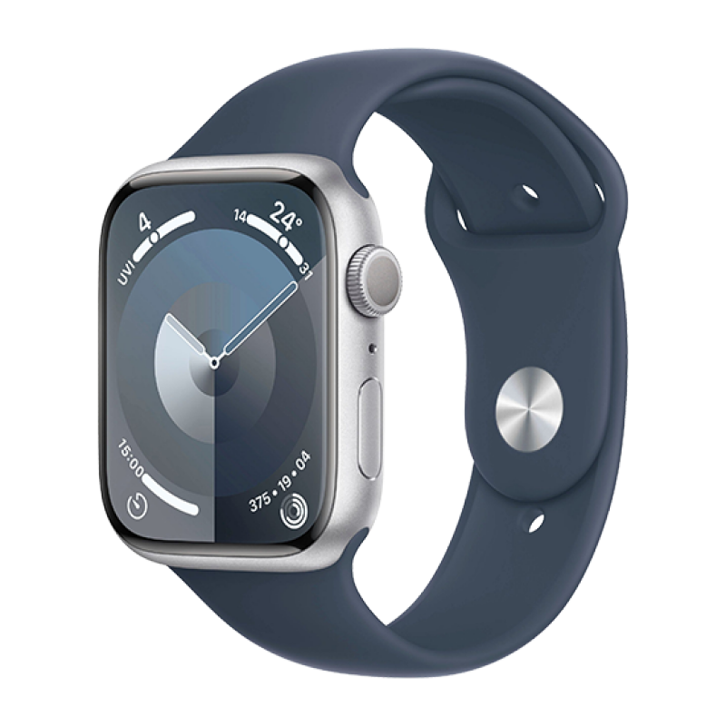 Watch Apple Watch Series 9 GPS 45mm Silver Aluminium Case with Sport Band S/M - Storm Blue