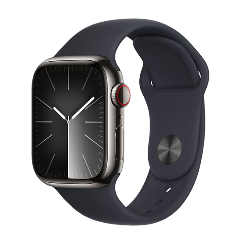 Watch Apple Watch Series 9 LTE 41mm Graphite Stainless Steel Case with Sport Band S/M - Midnight EU