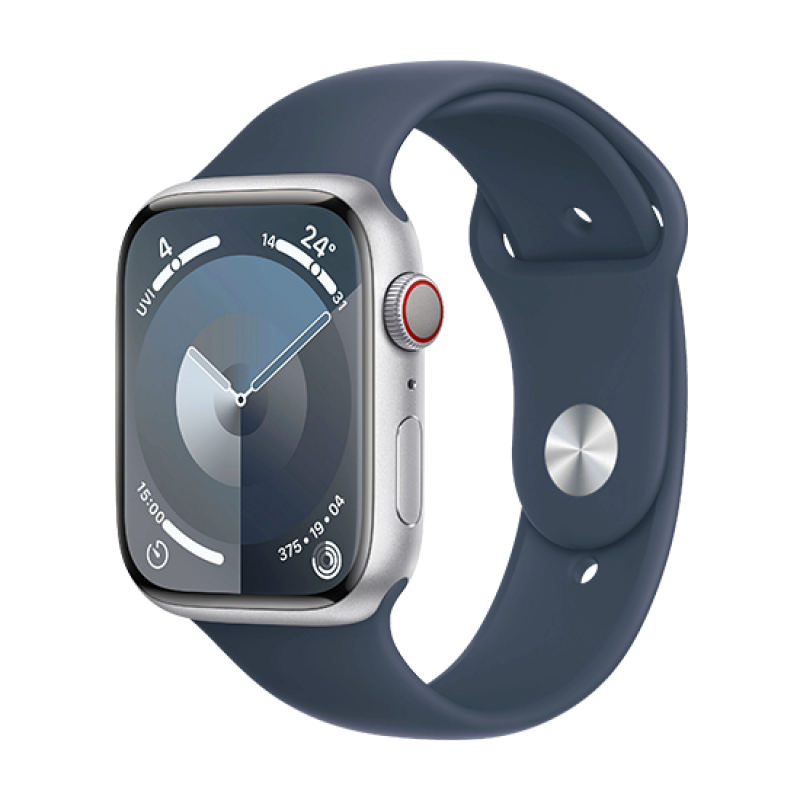 Watch Apple Watch Series 9 LTE 45mm Silver Aluminium Case with Sport Band S/M - Storm Blue EU