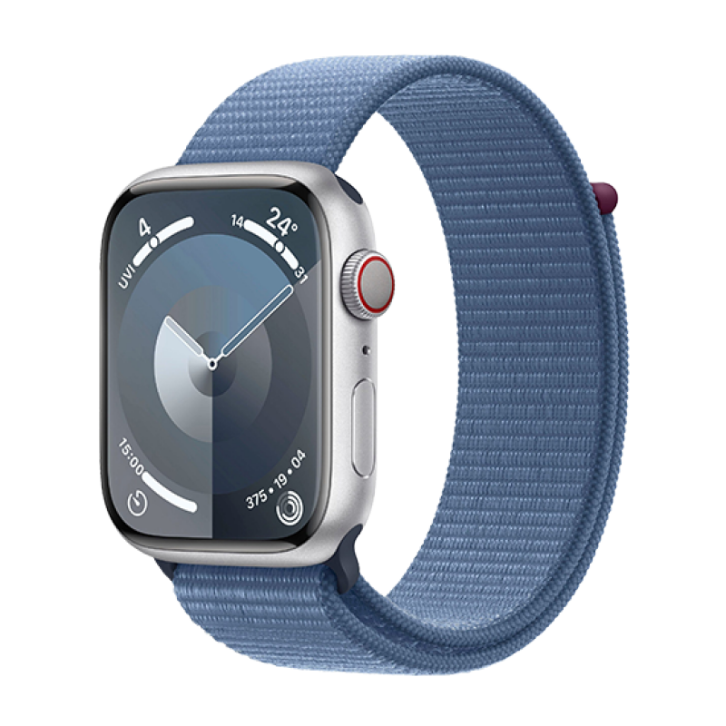 Watch Apple Watch Series 9 GPS + Cellular 45mm Silver Aluminium Case with Sport Loop - Winter Blue EU