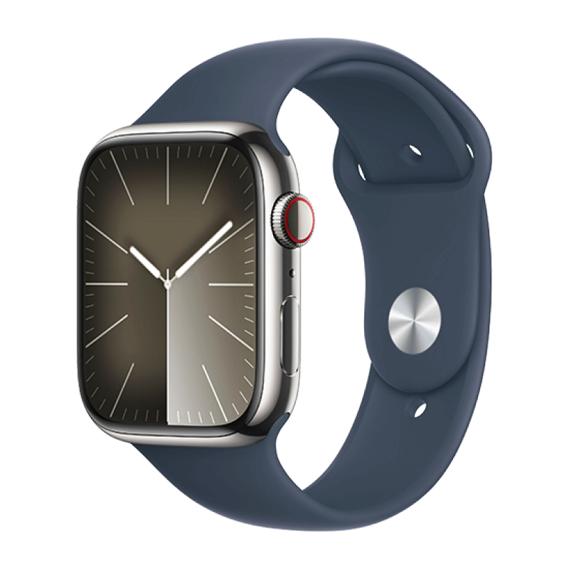 Watch Apple Watch Series 9 LTE 45mm Silver Stainless Steel Case with Sport Band S/M - Storm Blue EU