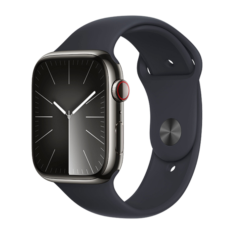 Watch Apple Watch Series 9 LTE 45mm Graphite Stainless Steel Case with Sport Band S/M - Midnight EU